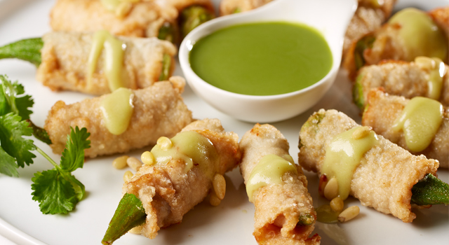 Deep-Fried Alberta Pork Tenderloin and Okra Rolls with Wasabi Honey Sauce by Chef Timmy Tsui