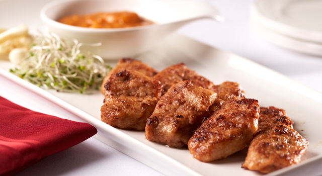 Pan-fried Alberta Pork Fillets with Shrimp Paste, Fermented Red Beancurd and Tomato Paste by Chef Tony Luk