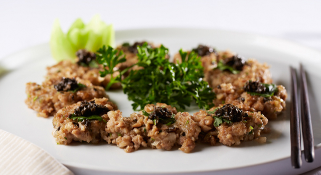 Pan-fried Alberta Pork Patties with Black Truffle by Chef Andy Liu