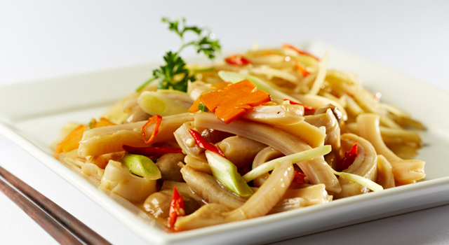 Sautéed B.C. Geoduck with Hot and Sour Shredded Potato by Chef Tony Wu